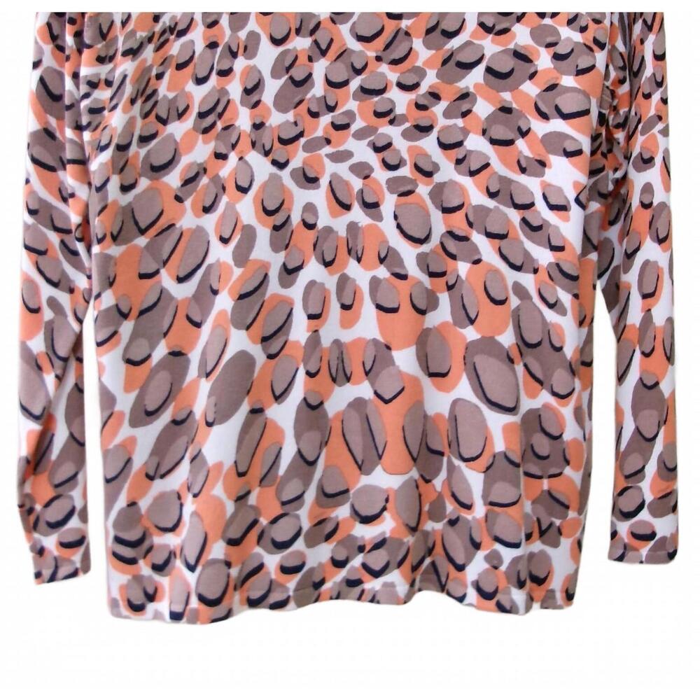 NEW MARBLE women's spot print v neck sweater in orange/white/brown